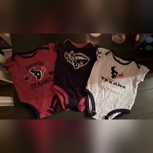 3 NFL Team Apparel, Houston Texans baby girl onesies, size 12 months